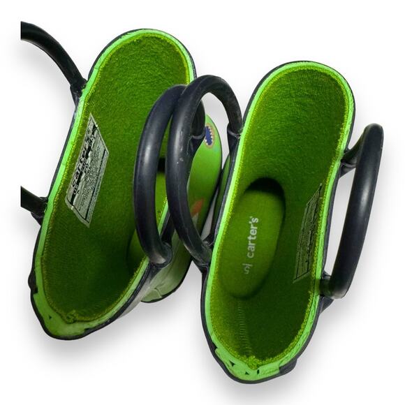 5/$65 Carter's Boys Rain Boots Sz 5 Green Navy Blue Orange Monsters Pull On - Picture 6 of 9